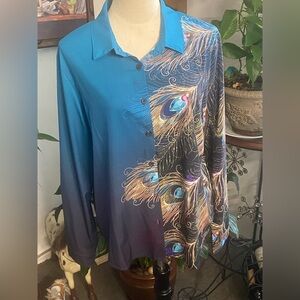 Source Unknown Women's Peacock Feather Blouse - Teal/Blue